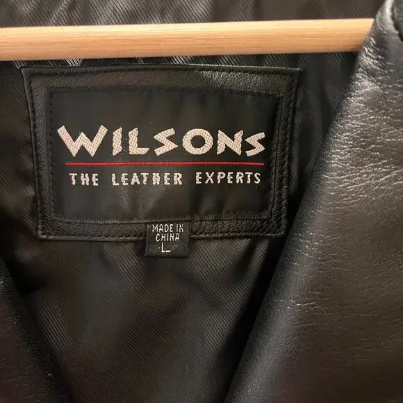 Wilsons Leather Car Coat Mens L Black 3 Button Blazer Jacket 90s Classic Vtg - Picture 7 of 10